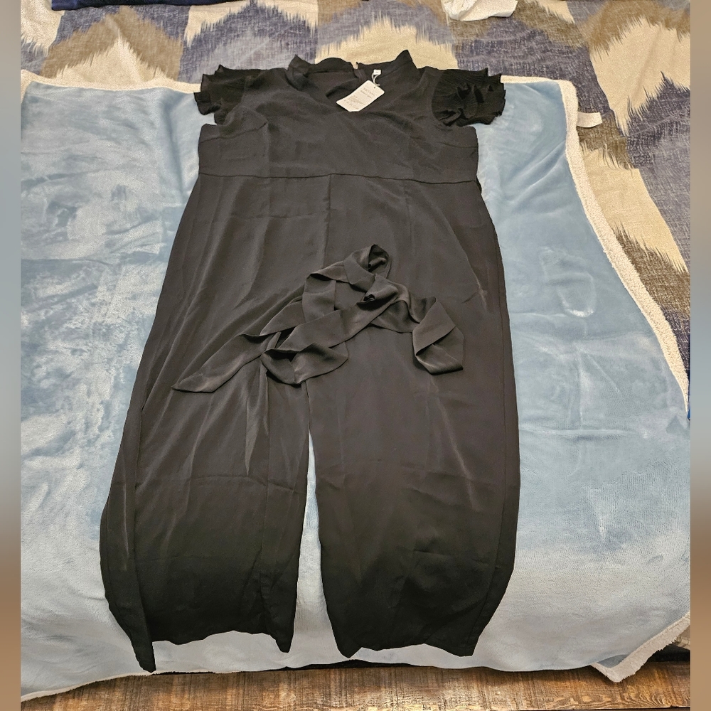Women's Ruffle Sleeve Belted Jumpsuit - Picture 6 of 11